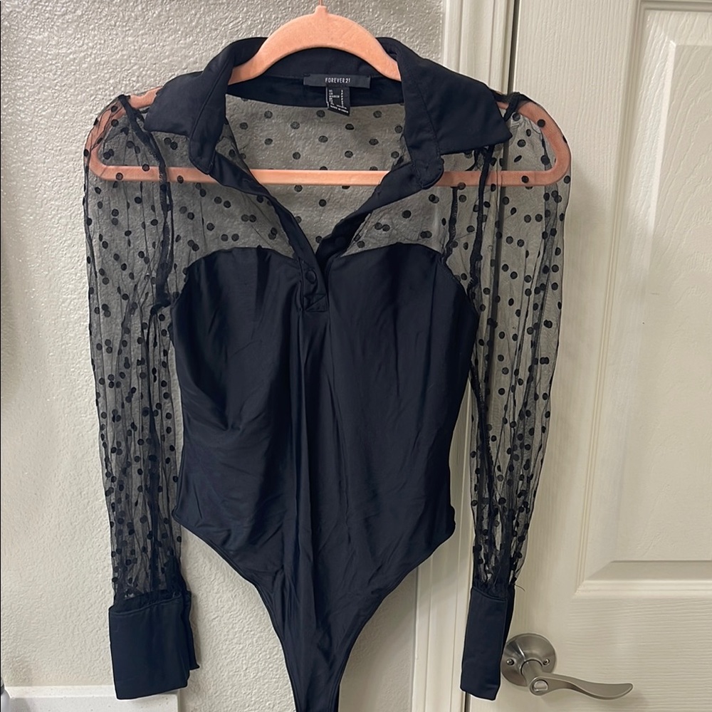 Forever 21 Black Sheer Polka Dot Top
